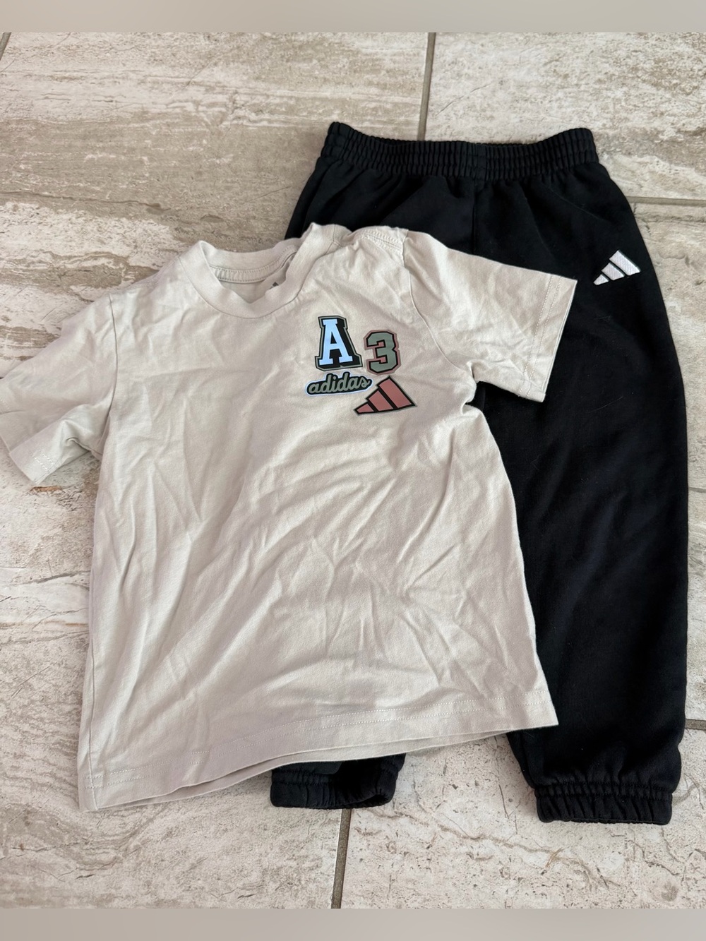 Adidas Kids White Tee and Black Jogger Bottoms Set